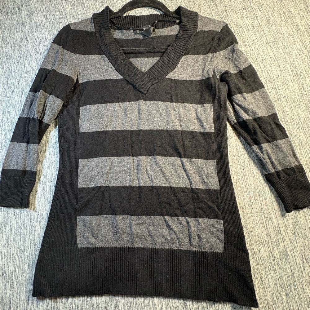 Style & Co. Black and Gray Striped Long Sleeve Top